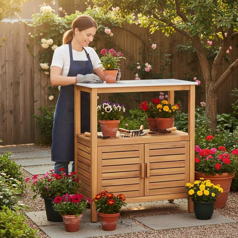 Woodworking Workbench - Outdoor Potting Bench Acacia Wood Garden