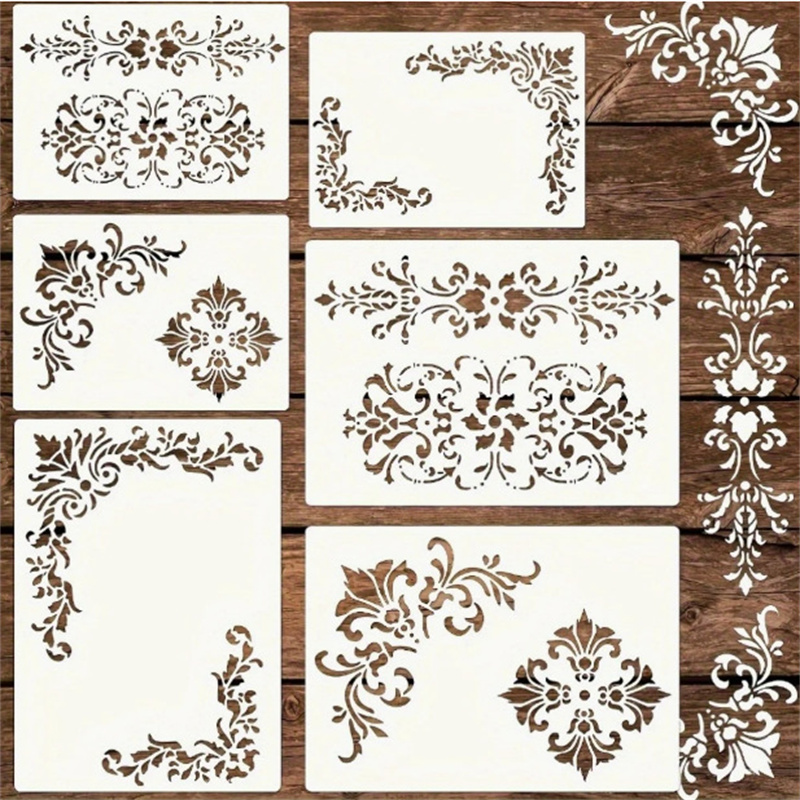 Woodworking Diy Projects - 6Pcs Floral Corner Stencils for Painting