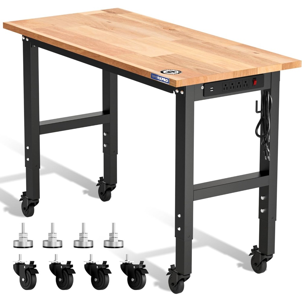 Woodworking Workbench - Garage Workbench, 48X22 Adjustable Workbench with