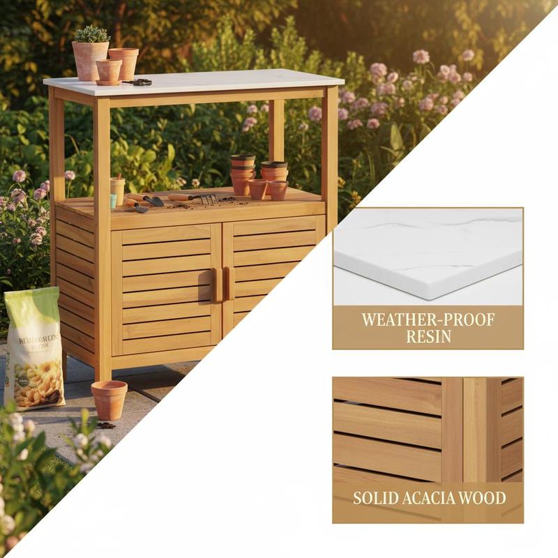 Outdoor Potting Bench Acacia W - đánh giá và giá Woodworking Workbench