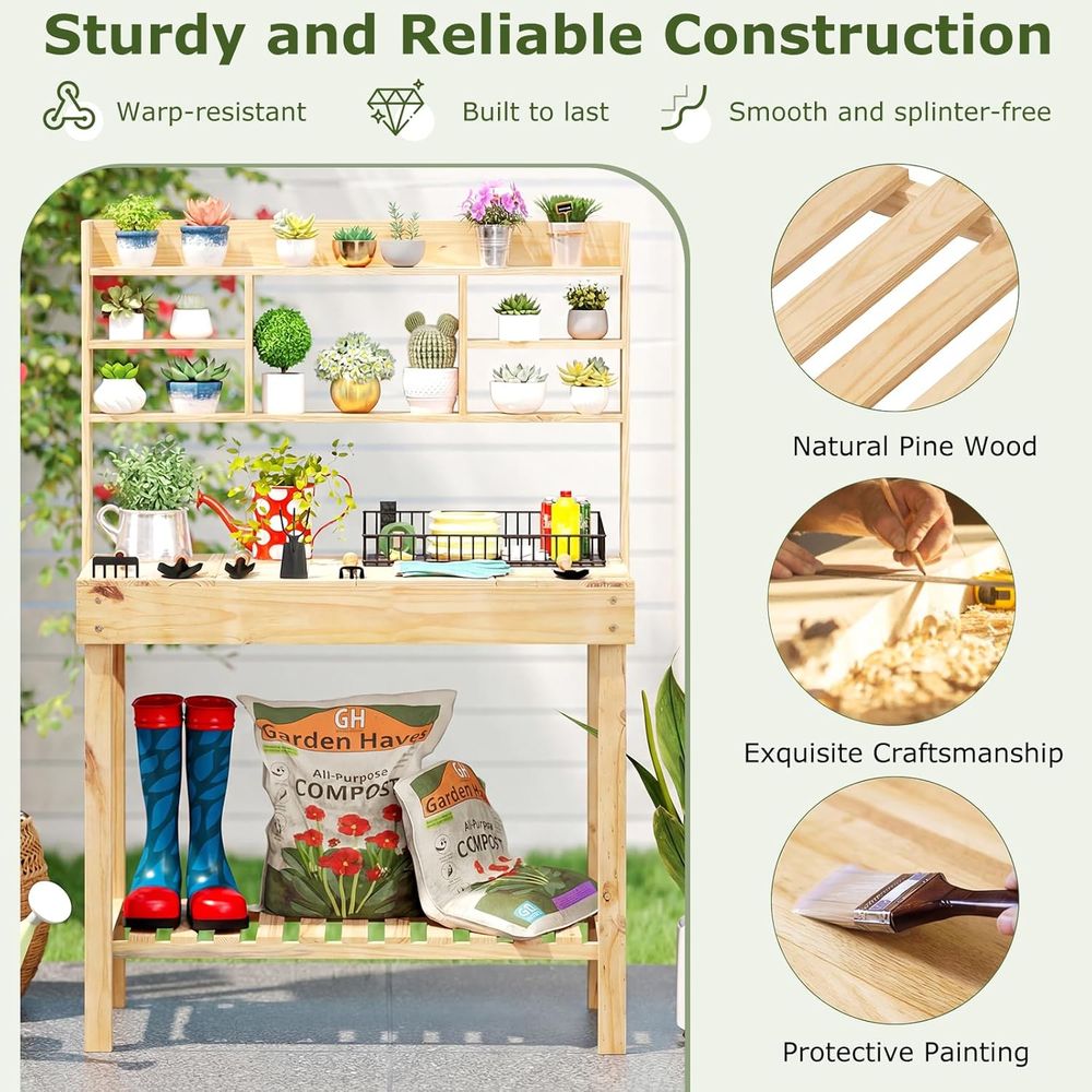 Potting Bench Table, 60” Wood  - đánh giá và giá Woodworking Workbench